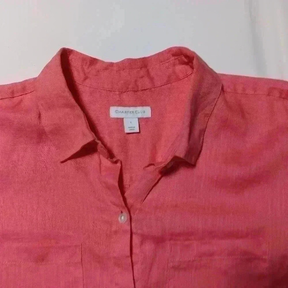 Charter Club 💯 Linen button down  long-sleeved shirt. Ladies size L - Picture 6 of 7